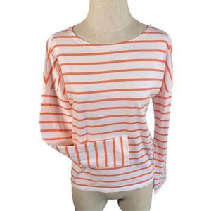 Old Navy Womens Top T-shirt Orange Striped Small Long Sleeve Relaxed Fit Slit